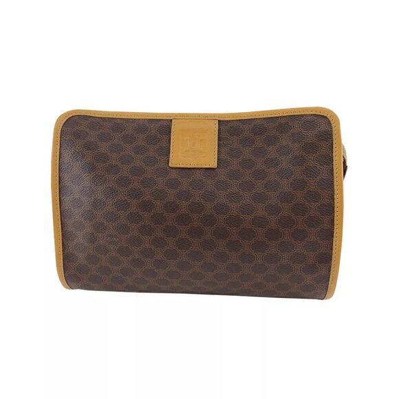 CELINE Clutch Bag Macadam Beige PVC ?~ Leather Authentic - Picture 1 of 8